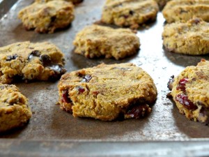 Paleo Soft-Bake Pumpkin Chocolate Chip Cookies with Cranberries (egg-free, vegan) | Cook It Up Paleo