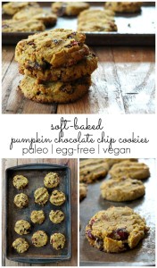 Paleo Soft-Bake Pumpkin Chocolate Chip Cookies with Cranberries (egg-free, vegan) | Cook It Up Paleo