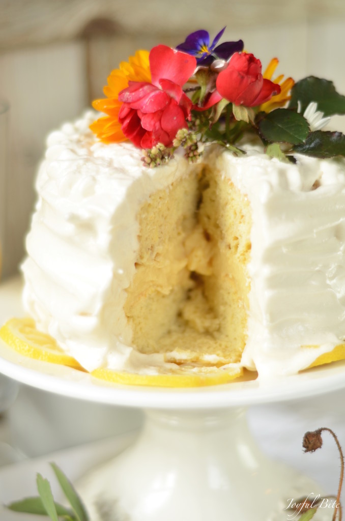 Paleo Lemon Cake with Lemon Curd and Meringue Frosting - guest post from Kaylie of Joyful Bite