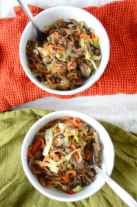 Paleo Hamburger Stir Fry with Cabbage and Carrot Noodles