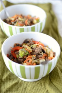 Paleo Hamburger Stir Fry with Cabbage and Carrot Noodles